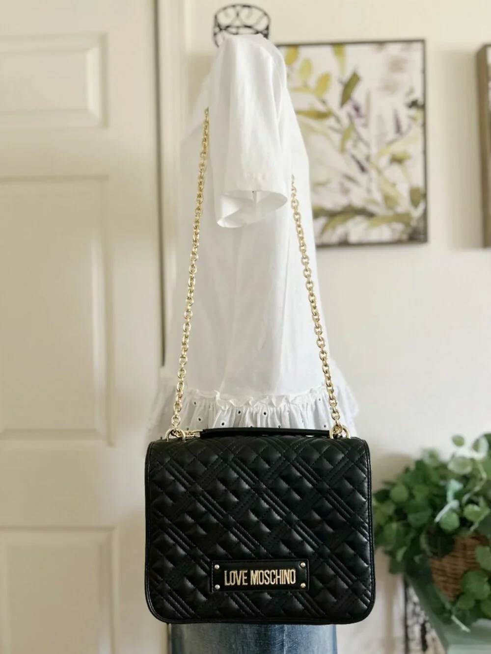 Love Moschino Black Quilted Shoulder Bag with Gold Chain